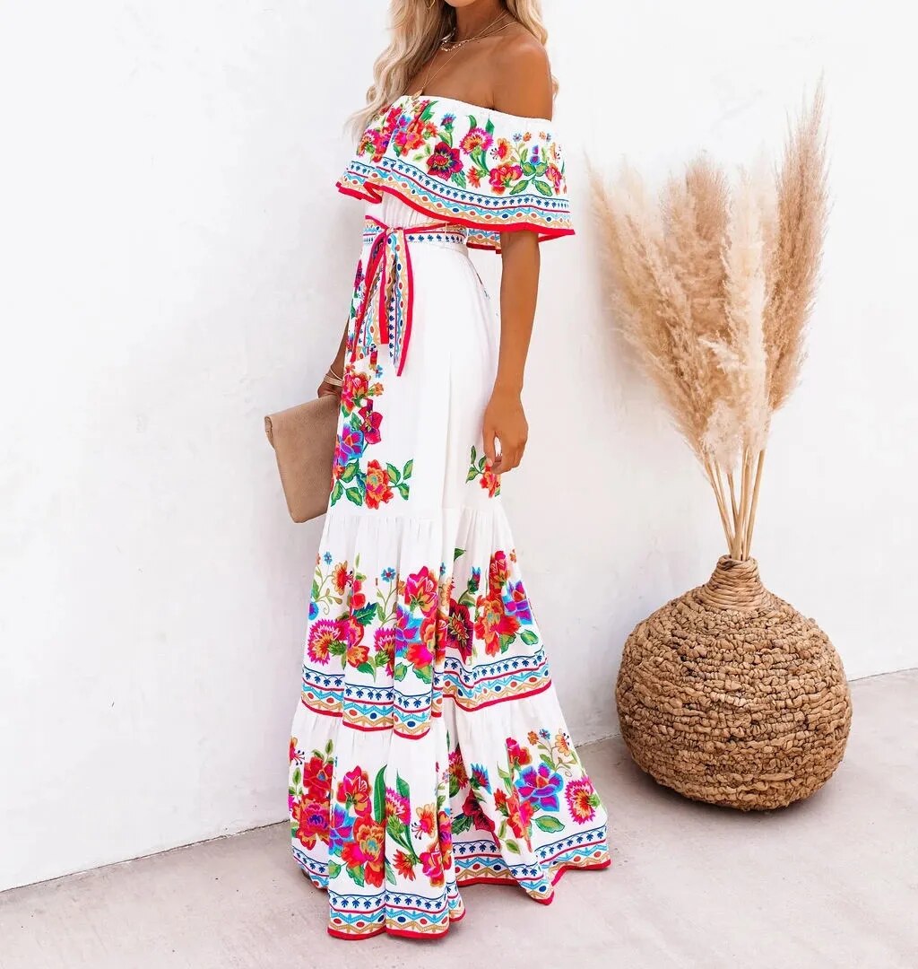 Robe Bohème Blanche Brodée - Style Hippie/mexicain, Taille M, Coton, Neuf Avec étiquettes