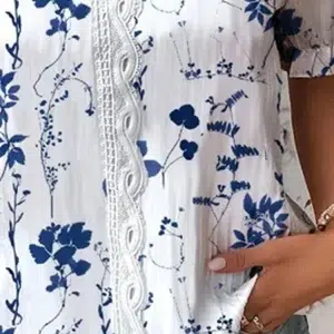 Blouse Bleue à Fleurs Femme