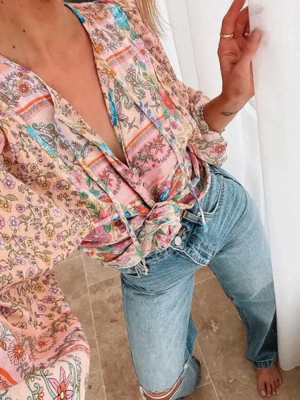Chemise Femme Bohème Florale Rose/bleu/violet/vert - Taille S, Occasion Très Bon état